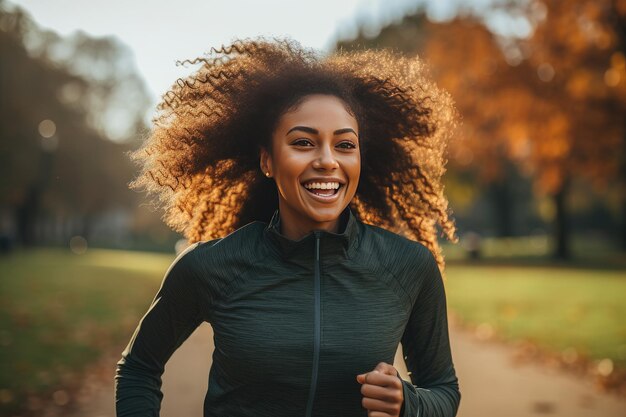 Afro-Amerikaanse vrouwelijke hardloper joggen buiten fitness mensen en een gezonde levensstijl