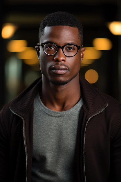 Afro-Amerikaanse zakenman in lifestyle kleding met een bril op straat.