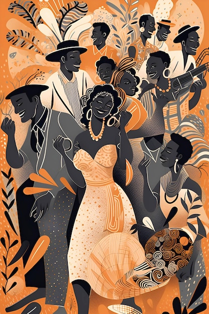 Afro-Amerikanen dansen en vieren illustratie Generatieve AI 1