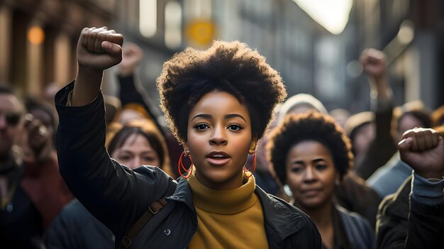 Foto afro-amerikanen protesteren in een bijeenkomst voor mensenrechten