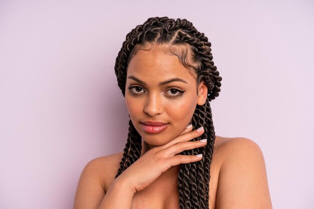 afro black woman with braids close up. beauty concept