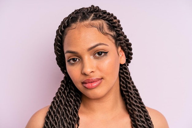 Photo afro black woman with braids close up beauty concept