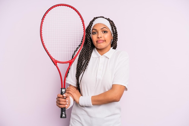 Afro black woman with braids tennis concept