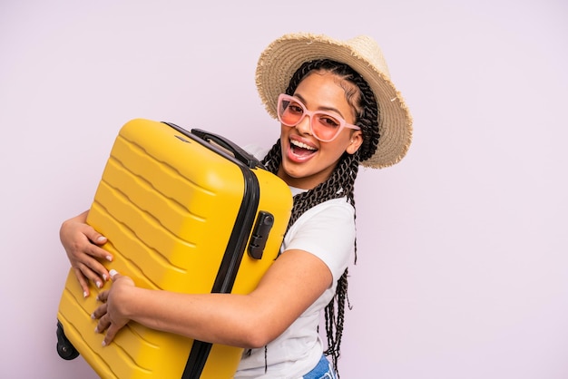 Afro black woman with braids travel and tourism concept