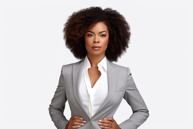 Afro business woman on white background