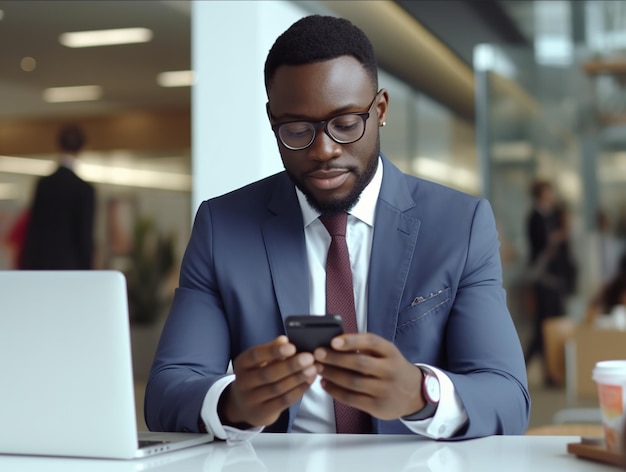Afro businessman using cell phone