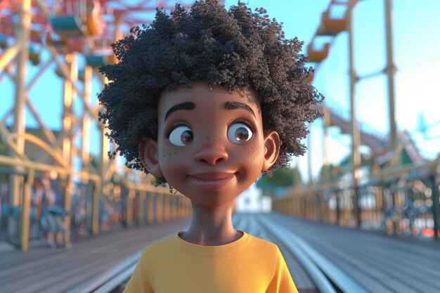 Afro cartoon character going to the amusement park