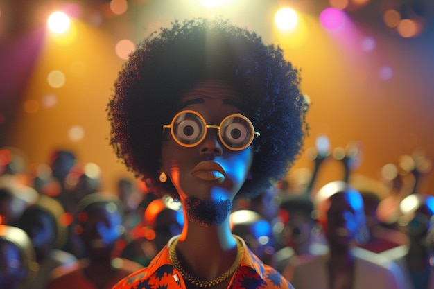 Photo afro cartoon character going to the hip hop concer