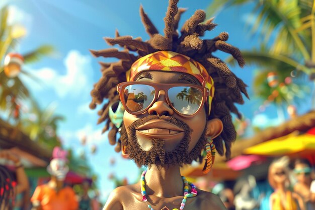 Foto personaggio di cartone animato afro che va alla festa del reggae