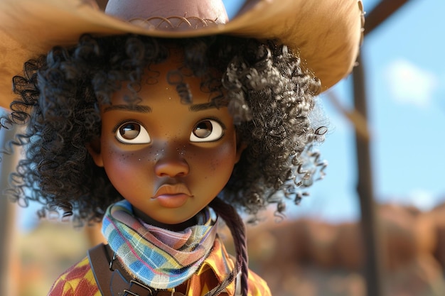 Foto personaggio di cartone animato afro che va al rodeo