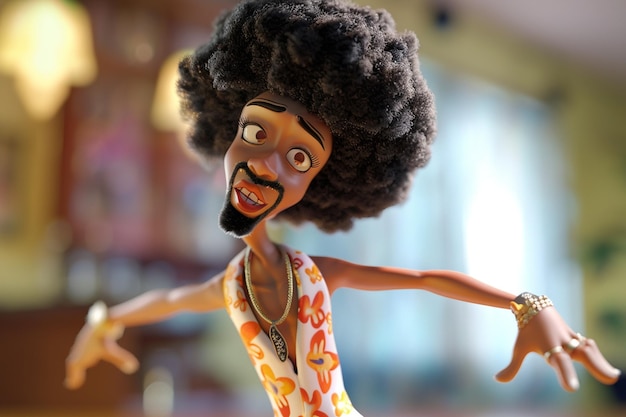 Foto personaggio di cartone animato afro che va a ballare la salsa