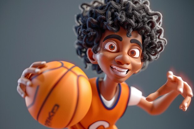 Afro cartoon character playing basketball