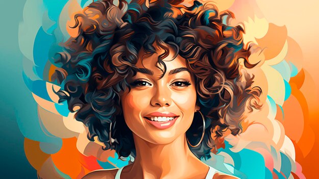 Photo afro curly hair beauty model woman with happy smile