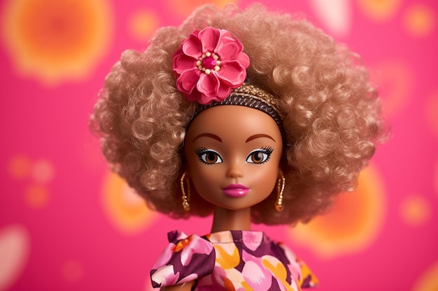 An afro doll with a girl's outfit