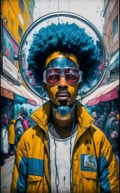 Photo afro futuristic colorful street market vendor