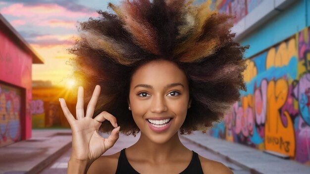 Afro haar stijl doen goed gebaar