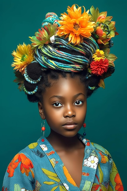 Premium AI Image | Afro hairstyle with braids and flower decor for ...