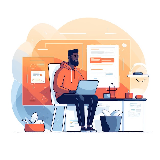 Afro-man aan het werk op de ui ux-website AI-gegenereerde illustratie