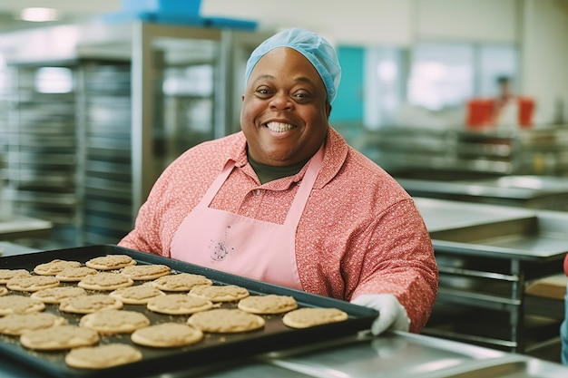 Afro man with down syndrome working at a bakery AI Generated