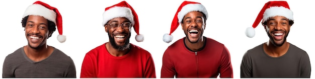 Afro portrait of a man with a Santa Claus hat the concept of Christmas and New Year on a white background