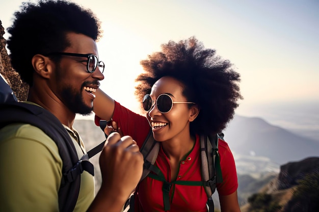 Afro traveler couple sharing time in the outdoors