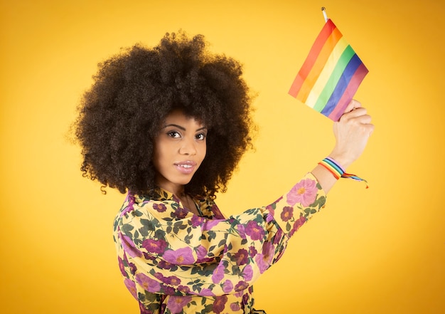 Afro woman with gay pride flag