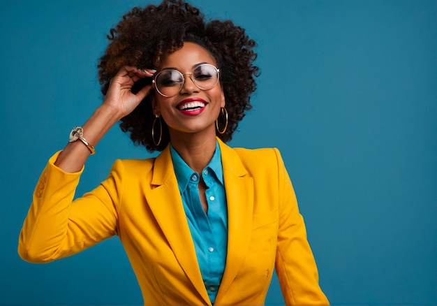 Afro woman in yellow suit business