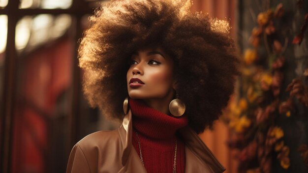 afro young adult woman exudes confidence