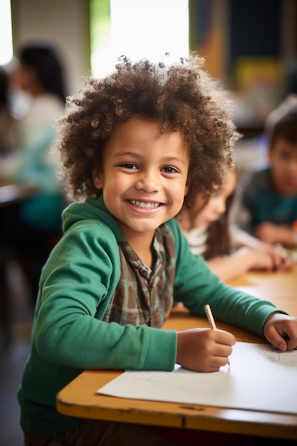 アフリカ系アメリカ人の子供が学校で幸せだ