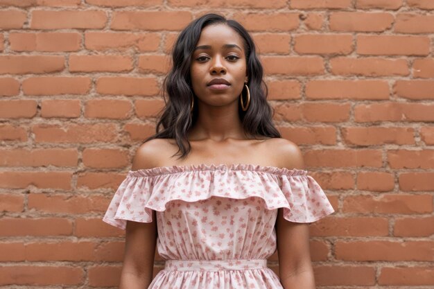 Photo afroamerican woman standing in front of brick wall