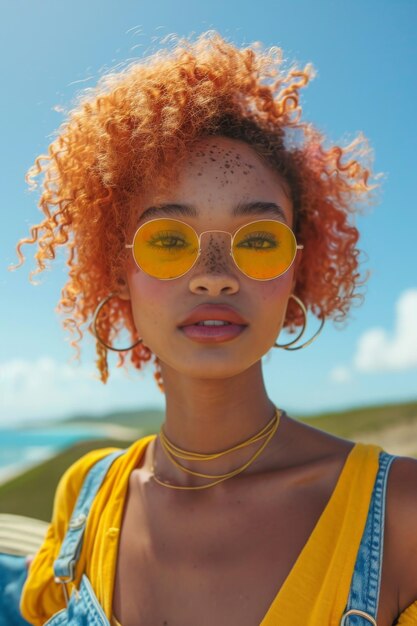 Photo afroamerican woman with color hair