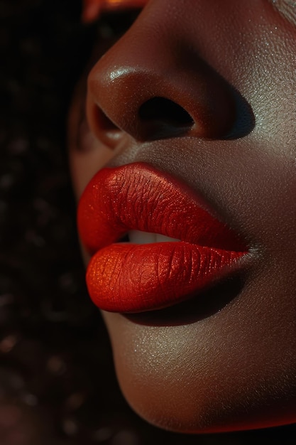 Photo afroamerican woman with red lips