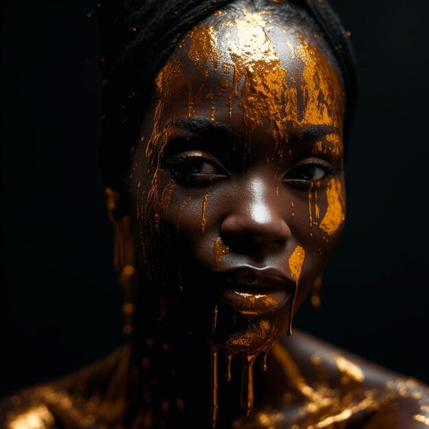 Afrobeauty American woman in gold glitter paint afrobeauty open ayes