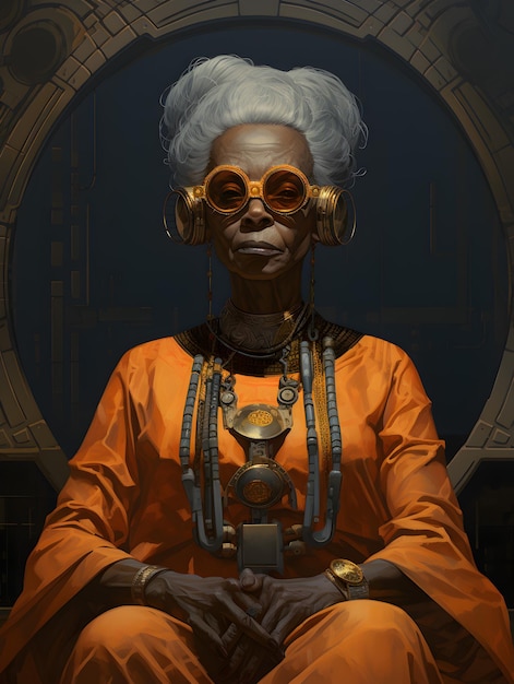 Afrofuturism art of an old african woman