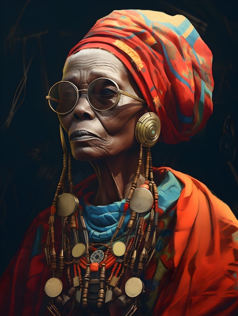 Afrofuturism art of an old african woman