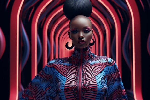 Afrofuturistic fashion display with bold patterns 00045 01