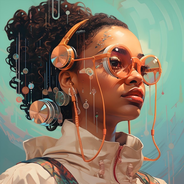 Afrofuturistische kunst van een vrouw met een bril