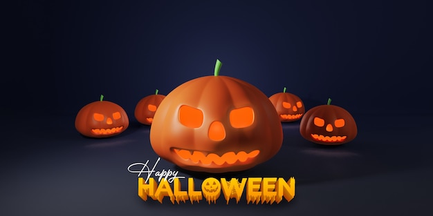 Afschuwelijk symbool van Halloween - Jack-o-lantern. Eng hoofd van een pompoen. 3D-weergave.