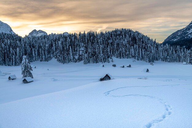 After the snowfall dusk on the sappada plain magic of winter