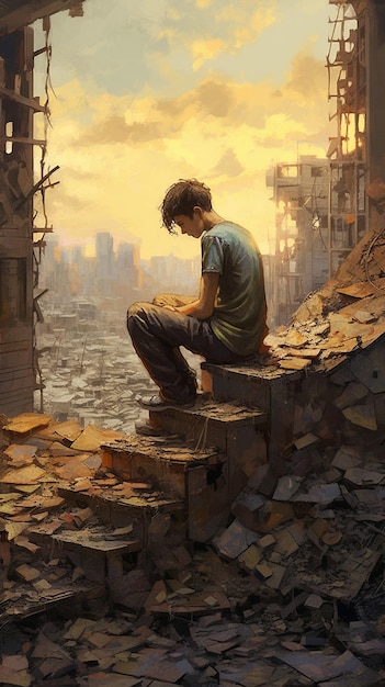 After war derstoyed empty city And survivers photo