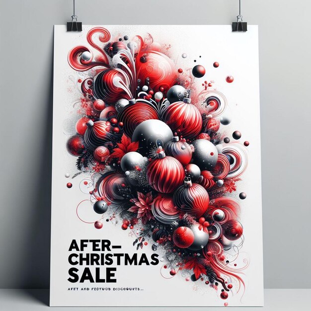 AfterChristmas Sale template a dynamic arrangement of vibrant red and white ornaments AI generated