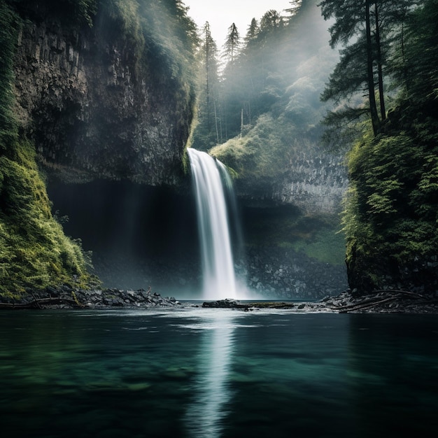 午後のカスケード輝く滝の風景