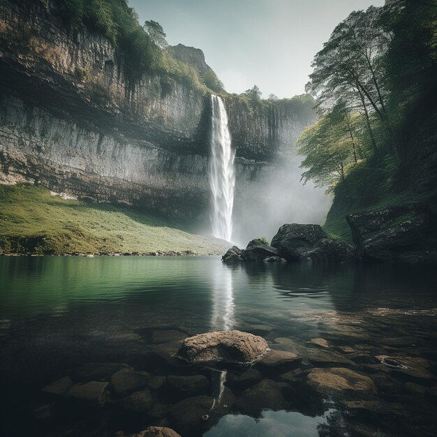 Afternoon Cascade Radiant Waterfall Landscape