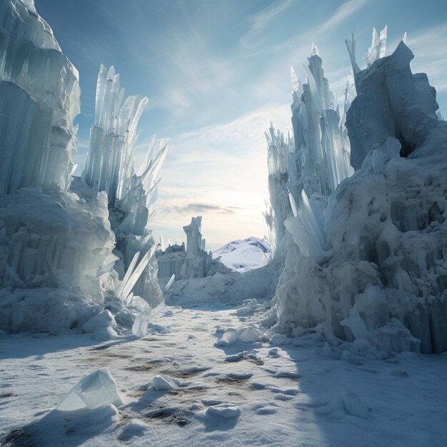 写真 午後の複雑さ ミニマリストの氷の廃墟