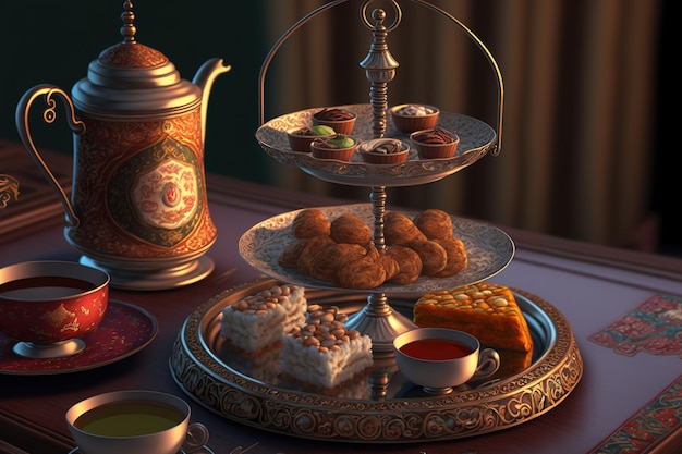 Afternoon tea in Indian style with a stand