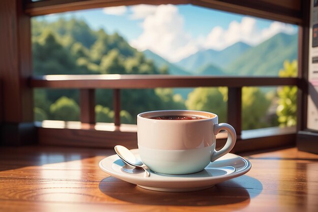 Afternoon tea koffie dessert kantoor business drink koffie behang achtergrond illustratie