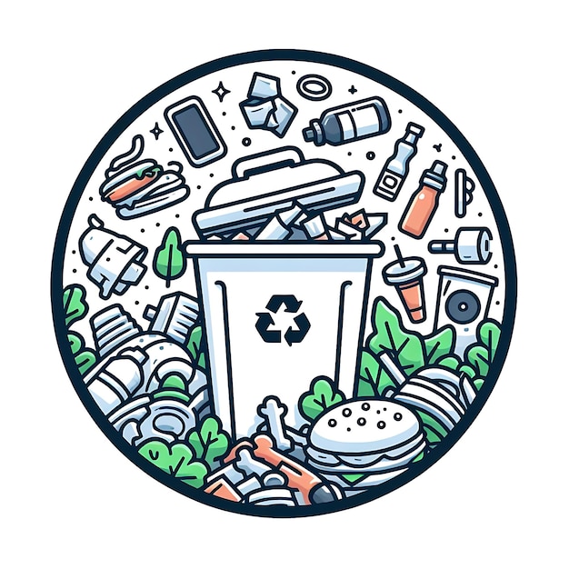 Afvalproduct met vuilnisbak illustratie van recycling van afvalproduct