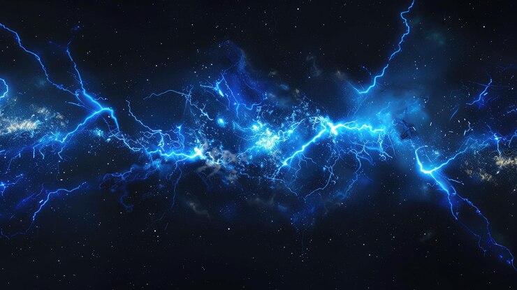 Against a backdrop of deep obsidian a solitary tendril of sapphire haze twists and contorts evoking the mesmerizing spectacle of a lightning bolt electrifying the night sky