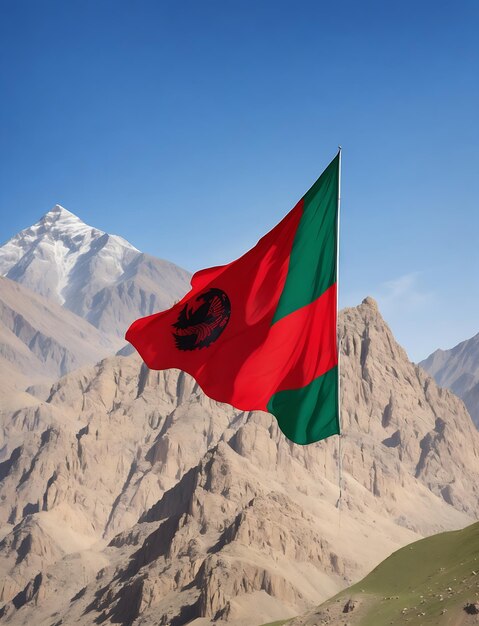 Photo against the backdrop of the middle eastern sky and nature the flag of the unrecognized republic of