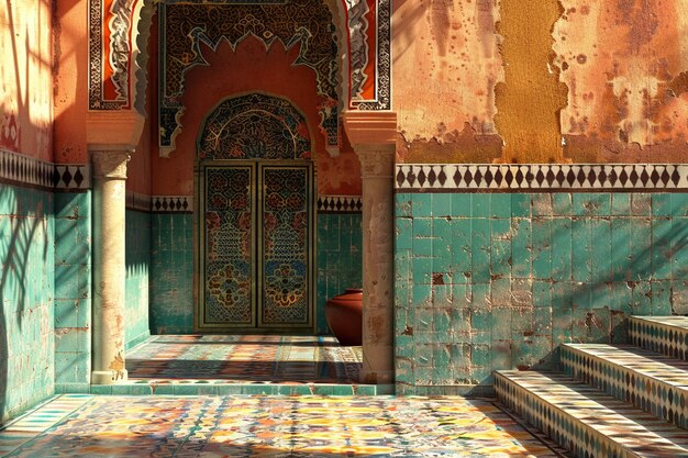 Photo against the backdrop of nostalgia vibrant moroccan generative ai